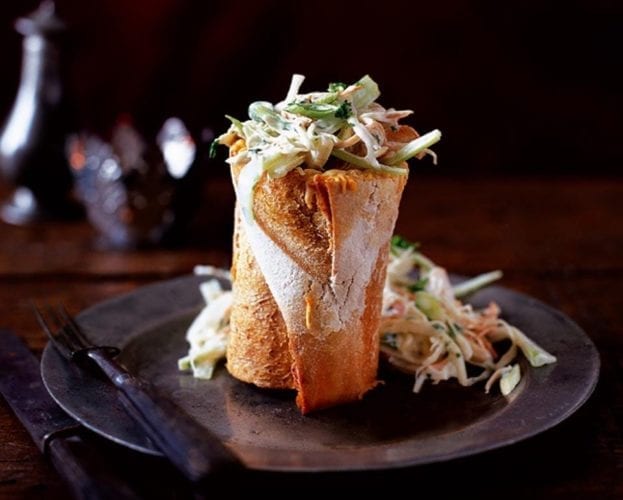 Turkey coleslaw in a baguette