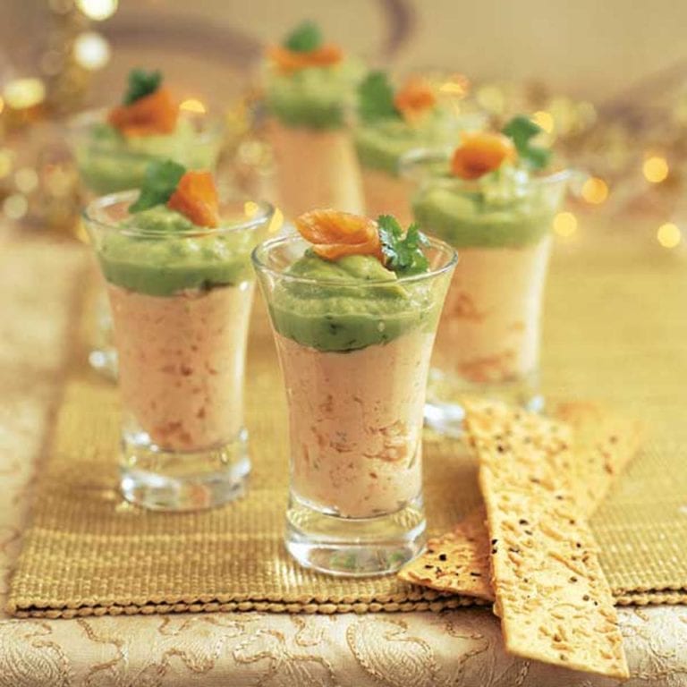 Smoked salmon and guacamole shots