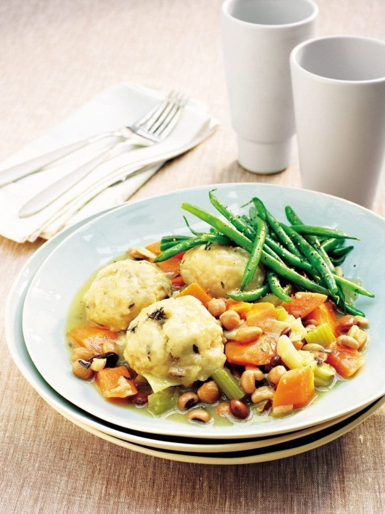 Vegetable stew with herb dumplings