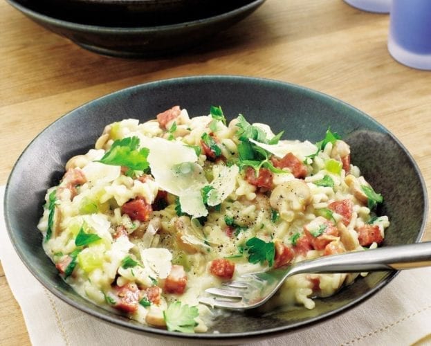 Mushroom and salami risotto