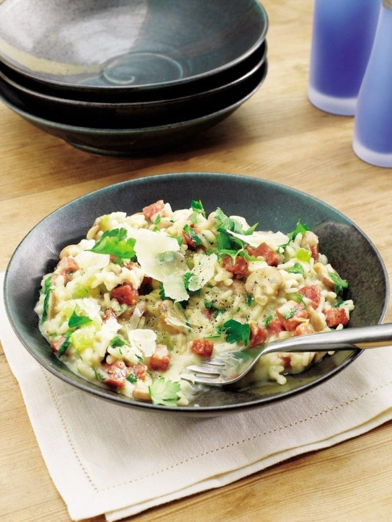 Mushroom and salami risotto