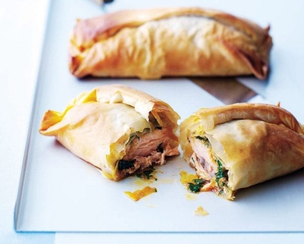 Salmon noodle parcels
