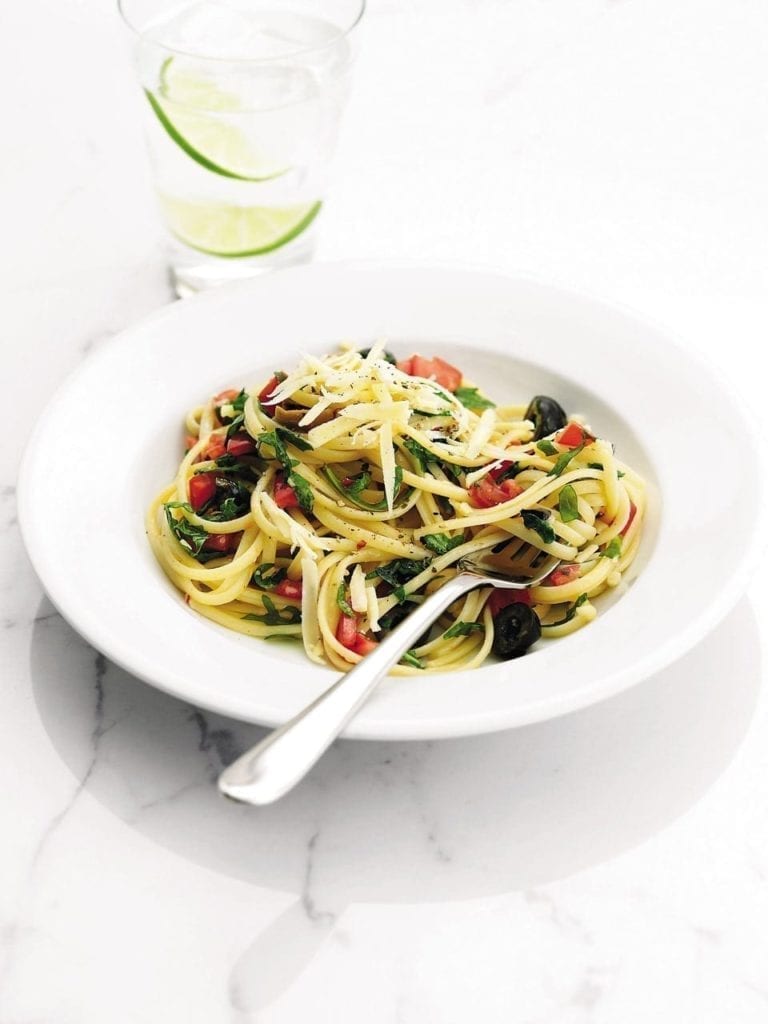 Tomato and olive linguine