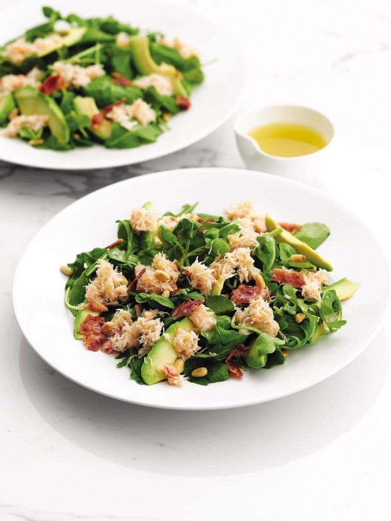 Crab, avocado and bacon salad