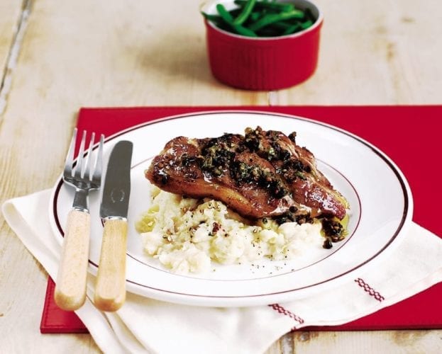 Tapenade lamb with butter bean mash