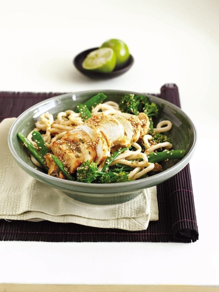 Chilli chicken udon noodles with ginger