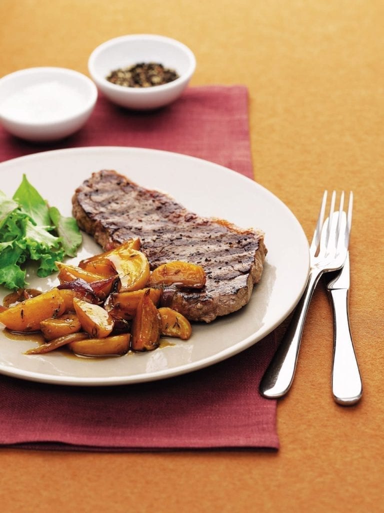 Chargrilled steak with caramelised golden beetroot