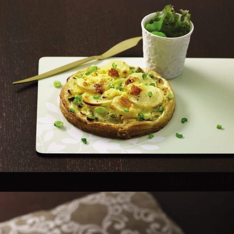 Potato, Cheshire cheese and spring onion tarts