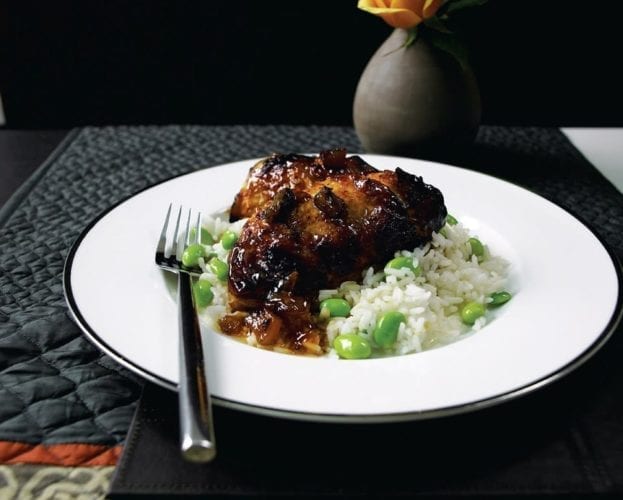 Grilled mango chicken with lentils and yogurt