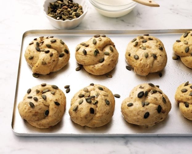 Brown knot rolls with pumpkin seeds