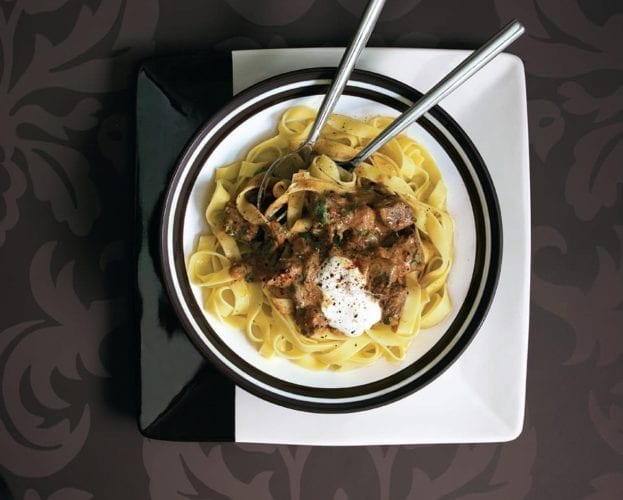 Beef goulash with tagliatelle