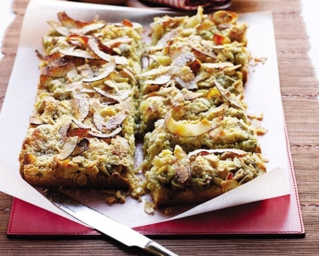 Gooseberry streusel cake with elderflower syrup