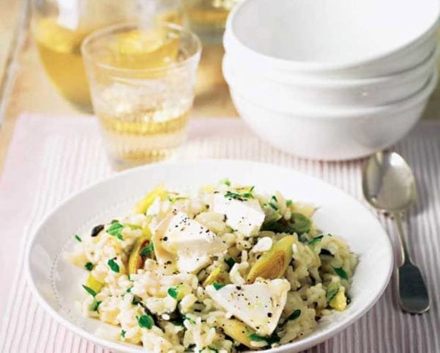 Melting Chevre Blanc, herb and leek risotto