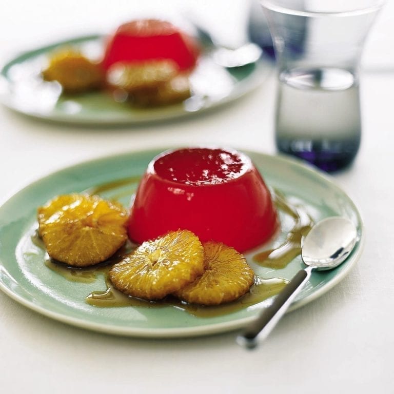 Orange and Campari jellies with caramelised vanilla oranges