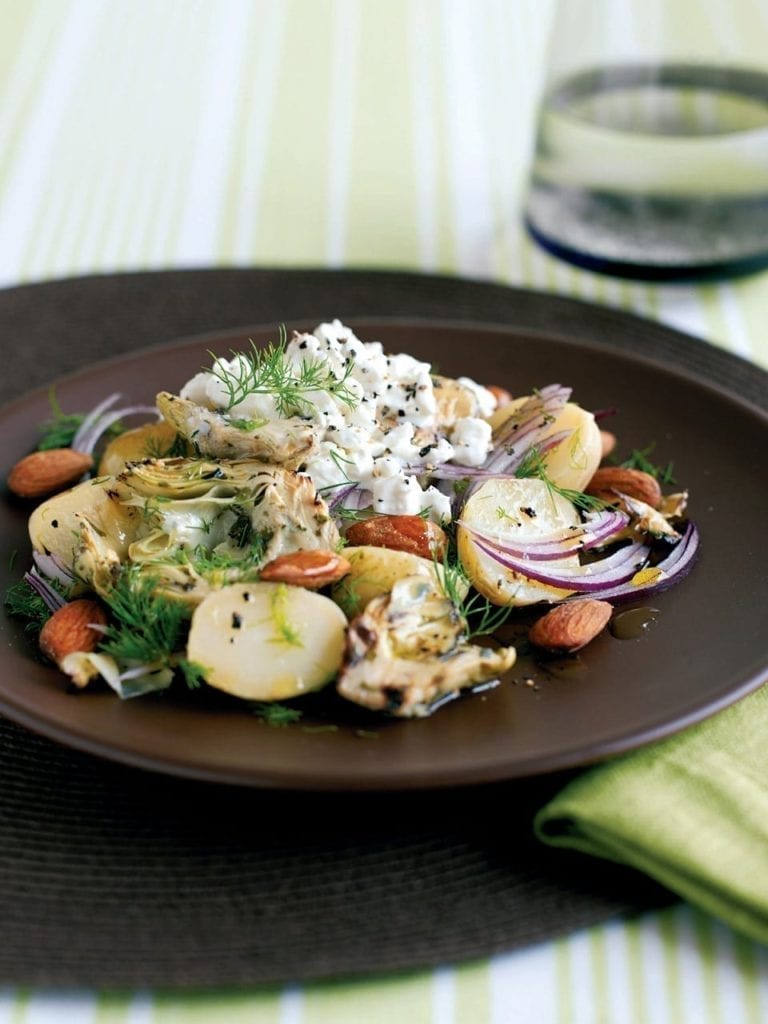 Potato, smoked almond and artichoke salad