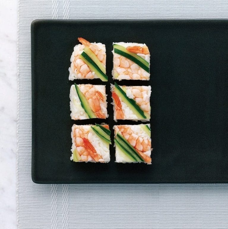 Prawn and cucumber squares (oshi sushi)