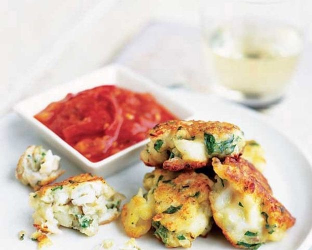 Cod, prawn, pea and rocket fishcakes