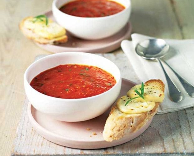 Tomato & red pepper soup with goat's cheese
