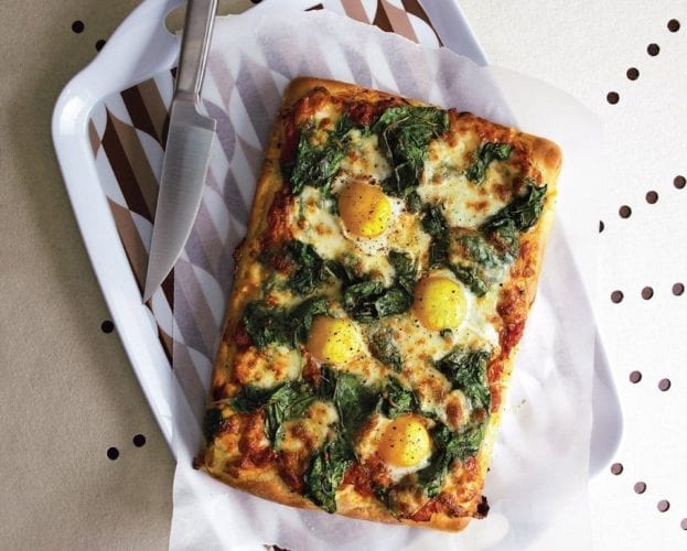 Spinach and egg pizza