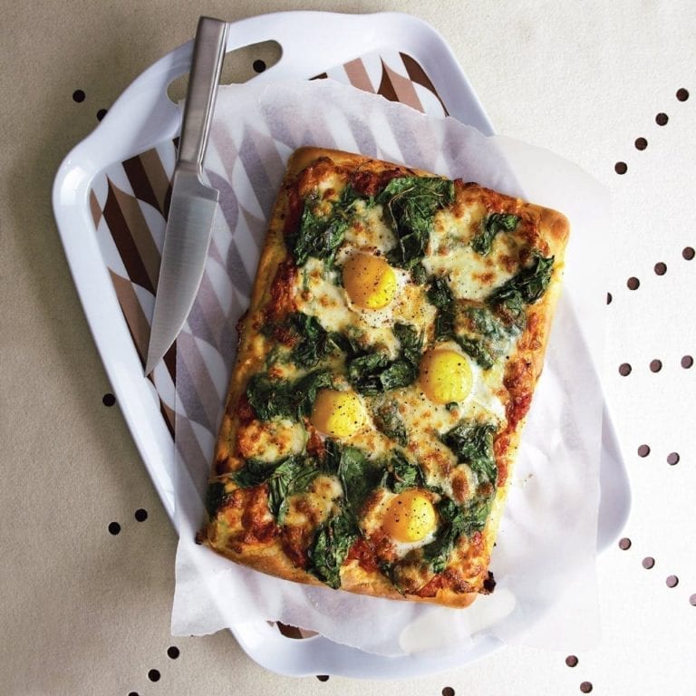 Spinach and egg pizza