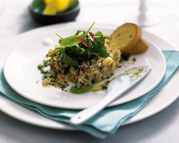 Herb and chilli crab salad with crostini