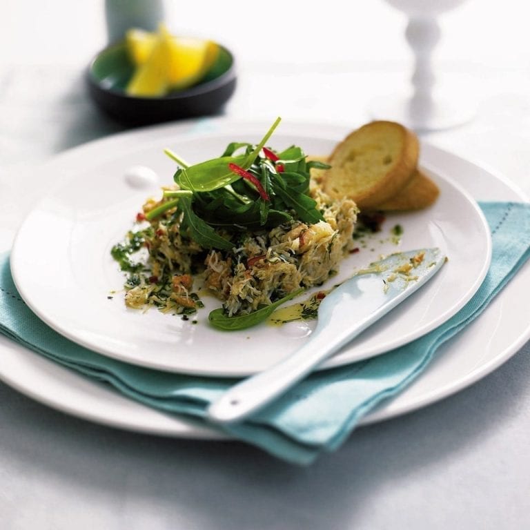 Herb and chilli crab salad with crostini