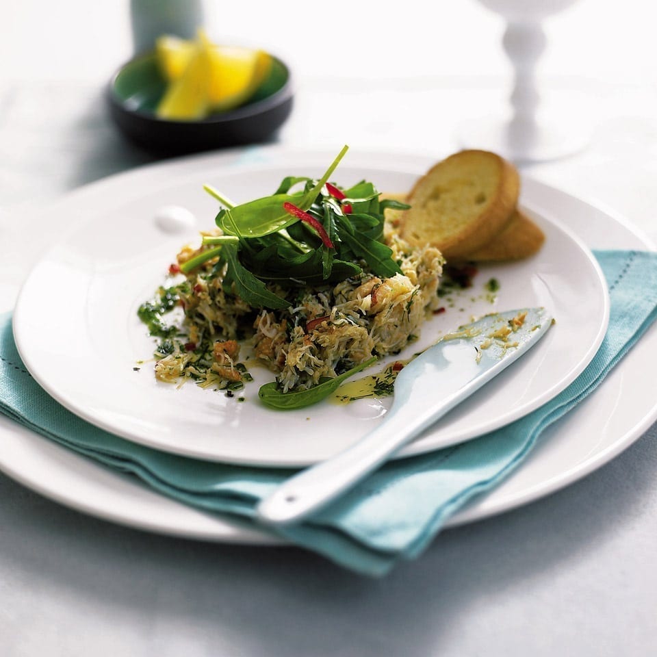Herb and chilli crab salad with crostini recipe | delicious. magazine
