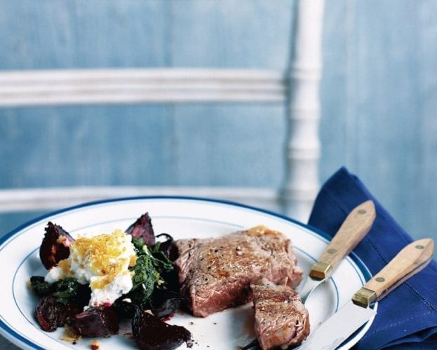 Slow-roast beef with a pepper and rosemary crust and onions