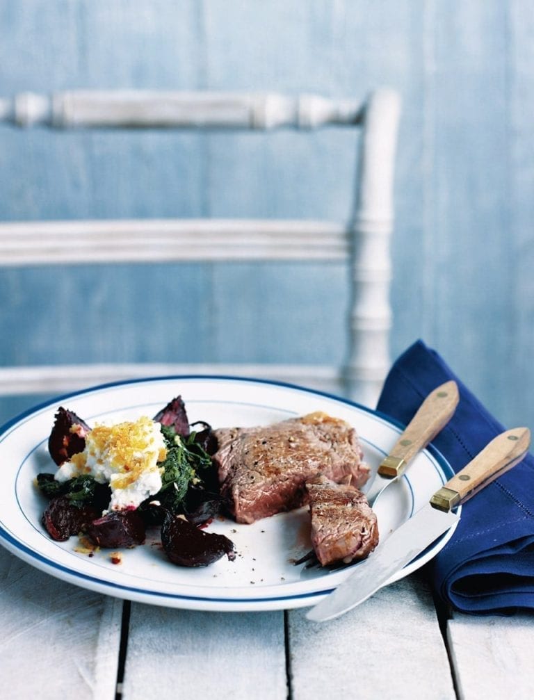 Beef sirloin with roast beetroot and goat’s cheese