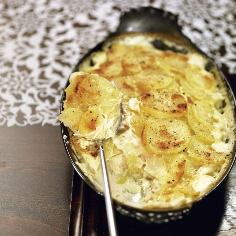 Potato, celeriac and apple gratin