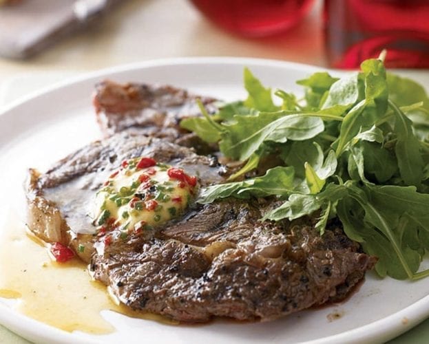 Rib eye with roasted red pepper