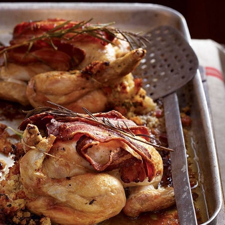 Pancetta and rosemary stuffed poussins