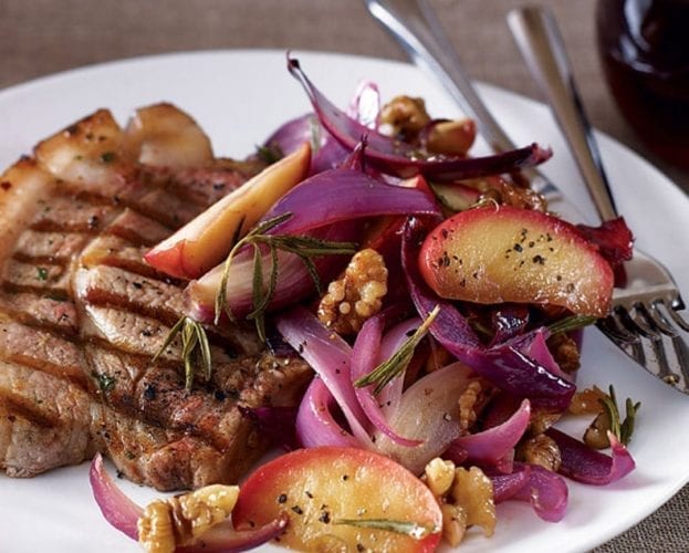 Mustard, honey and lime pork chops with apple slaw