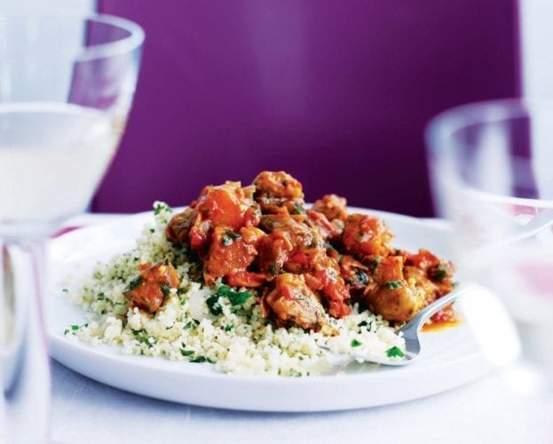 Aubergine and chestnut tagine with couscous