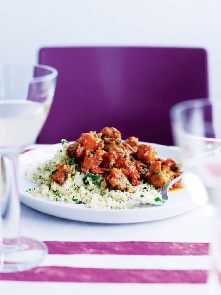 Aubergine and chestnut tagine with couscous