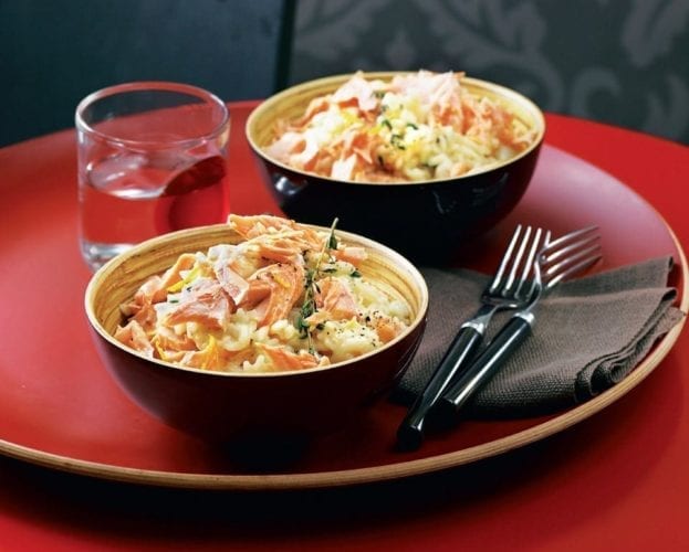 Slow-roast salmon with thyme risotto