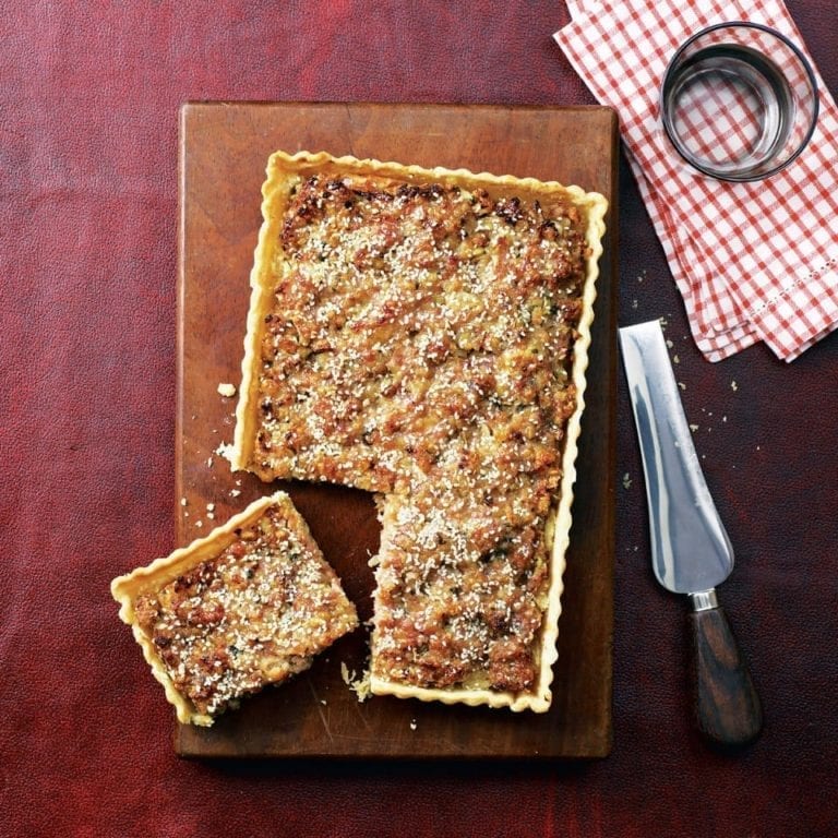 Sage and onion sausage tart