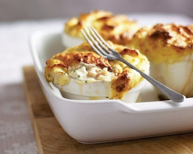 Fish pie with prawns and watercress