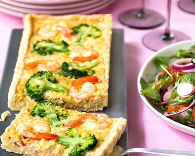 Crab, prawn and broccoli tart