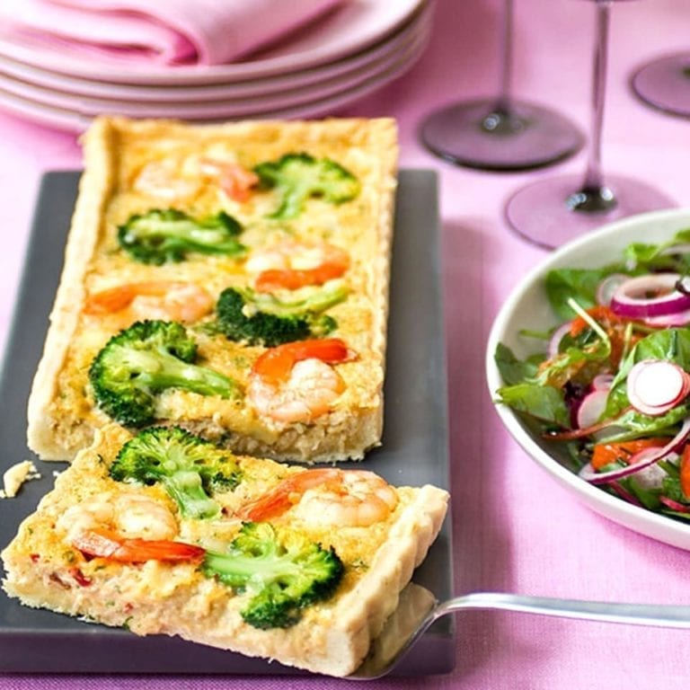 Crab, prawn and broccoli tart