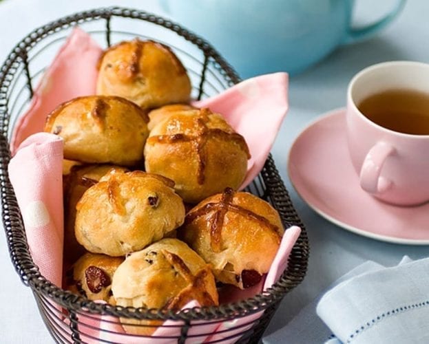 Cinnamon and apple hot cross buns with marzipan