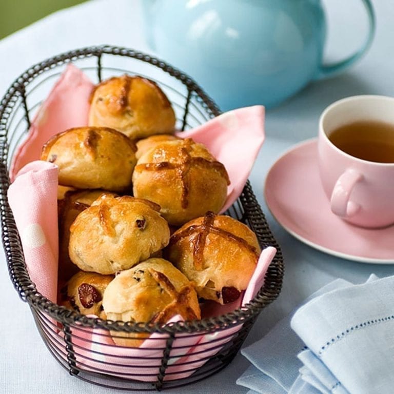 Cinnamon and apple hot cross buns with marzipan