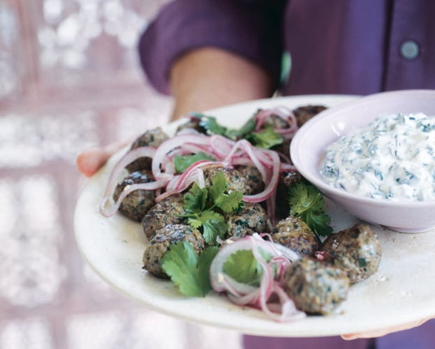 beef koftas with onion salad
