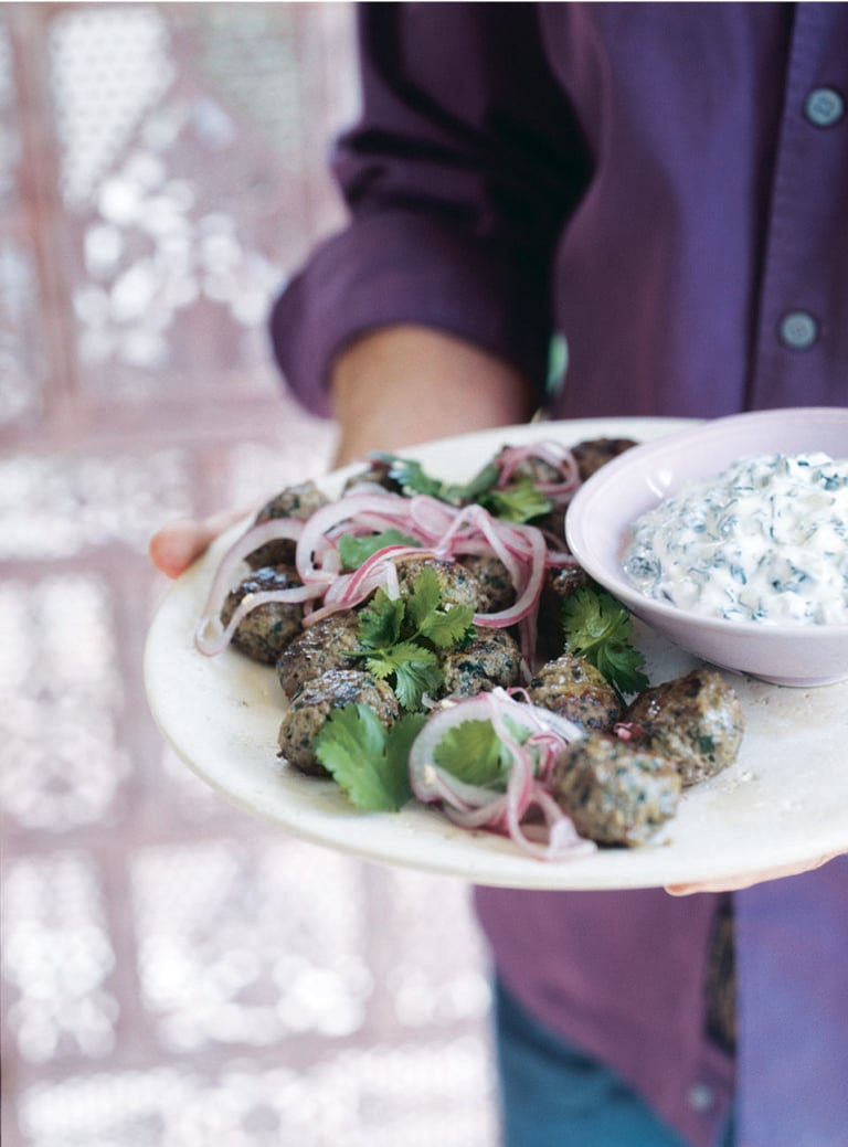 Spicy beef koftas with onion salad