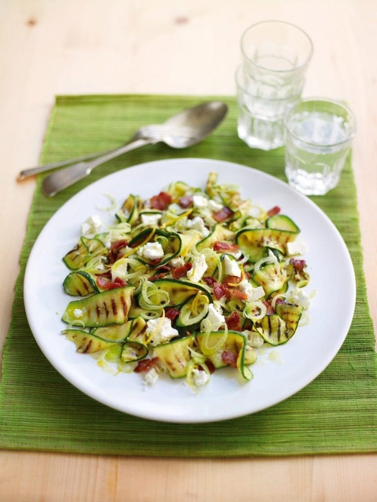 Warm salad of griddled courgettes, fennel, goat’s cheese and bacon