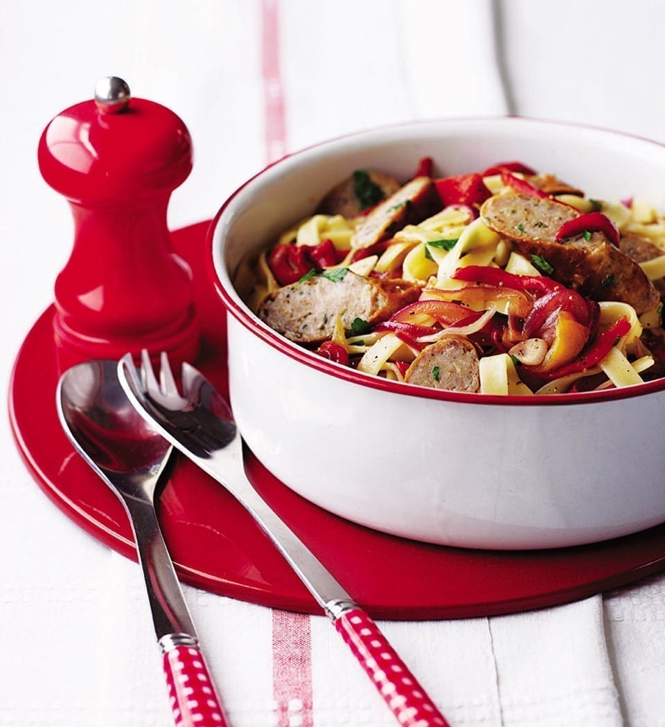 Sausage and sweet pepper tagliatelle recipe | delicious. Magazine