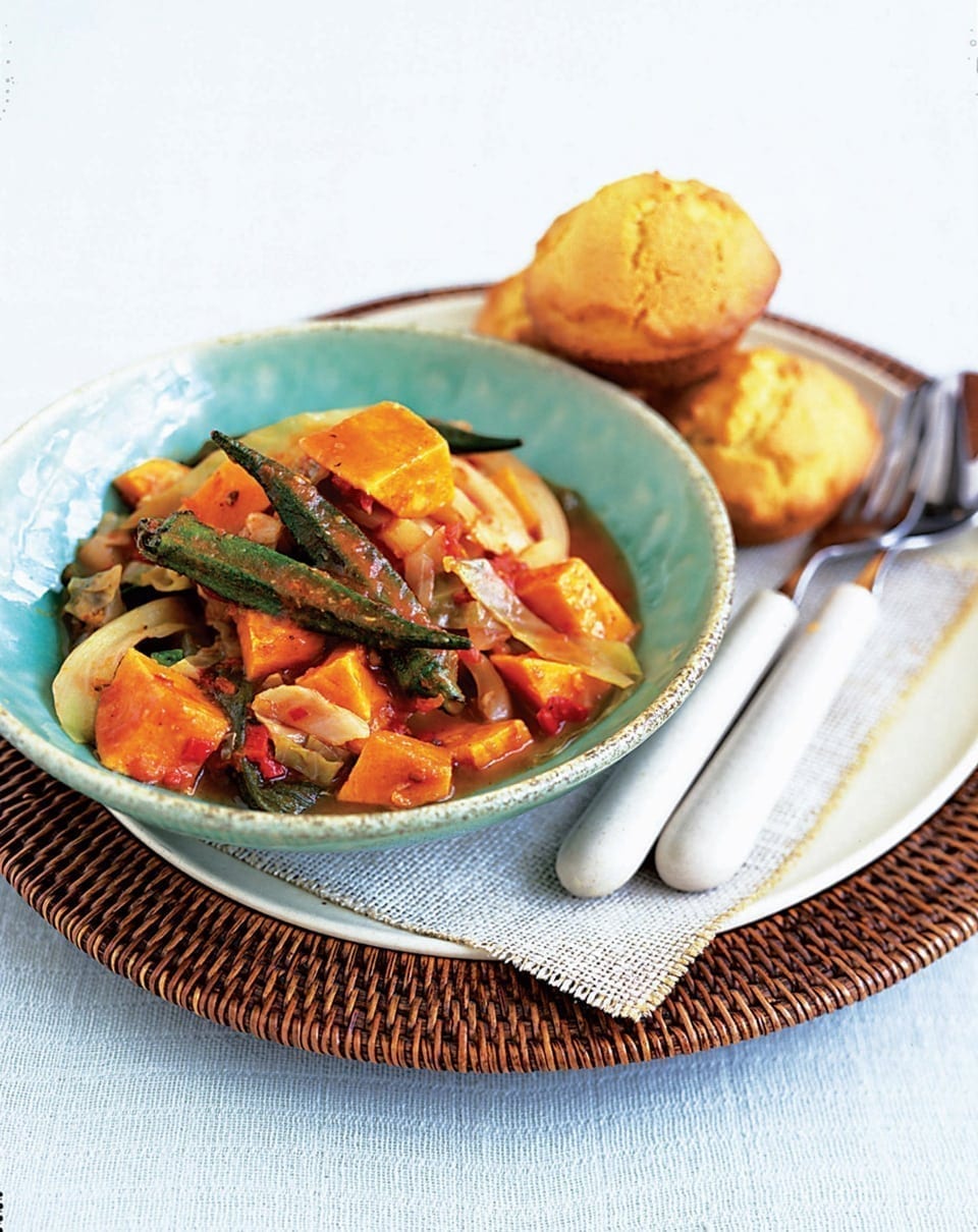 Sweet potato gumbo with cornbread recipe delicious. magazine
