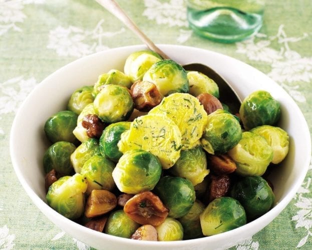 Roast sprouts, apples and pancetta