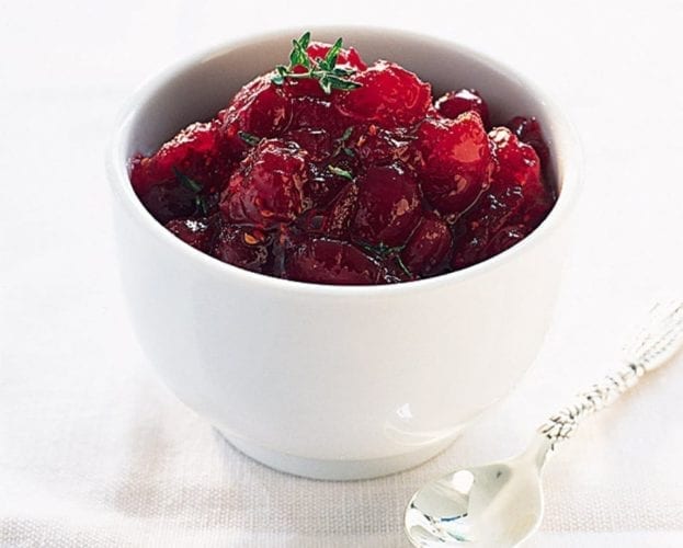 Cranberry sauce in a white bowl