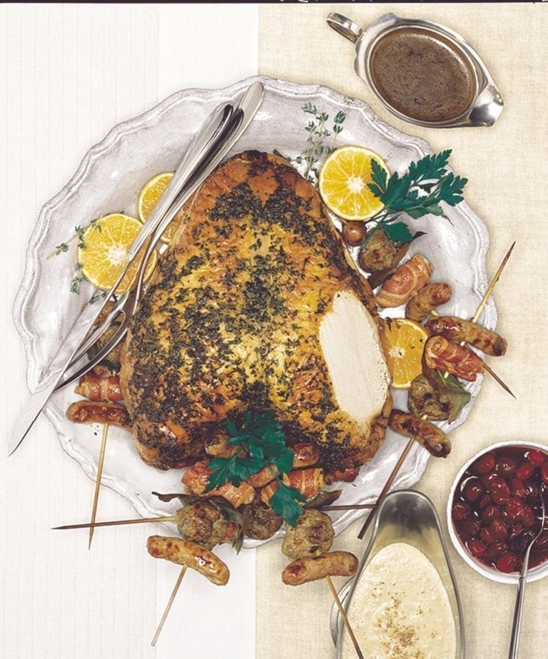 Roast turkey crown with lemon, parsley and thyme